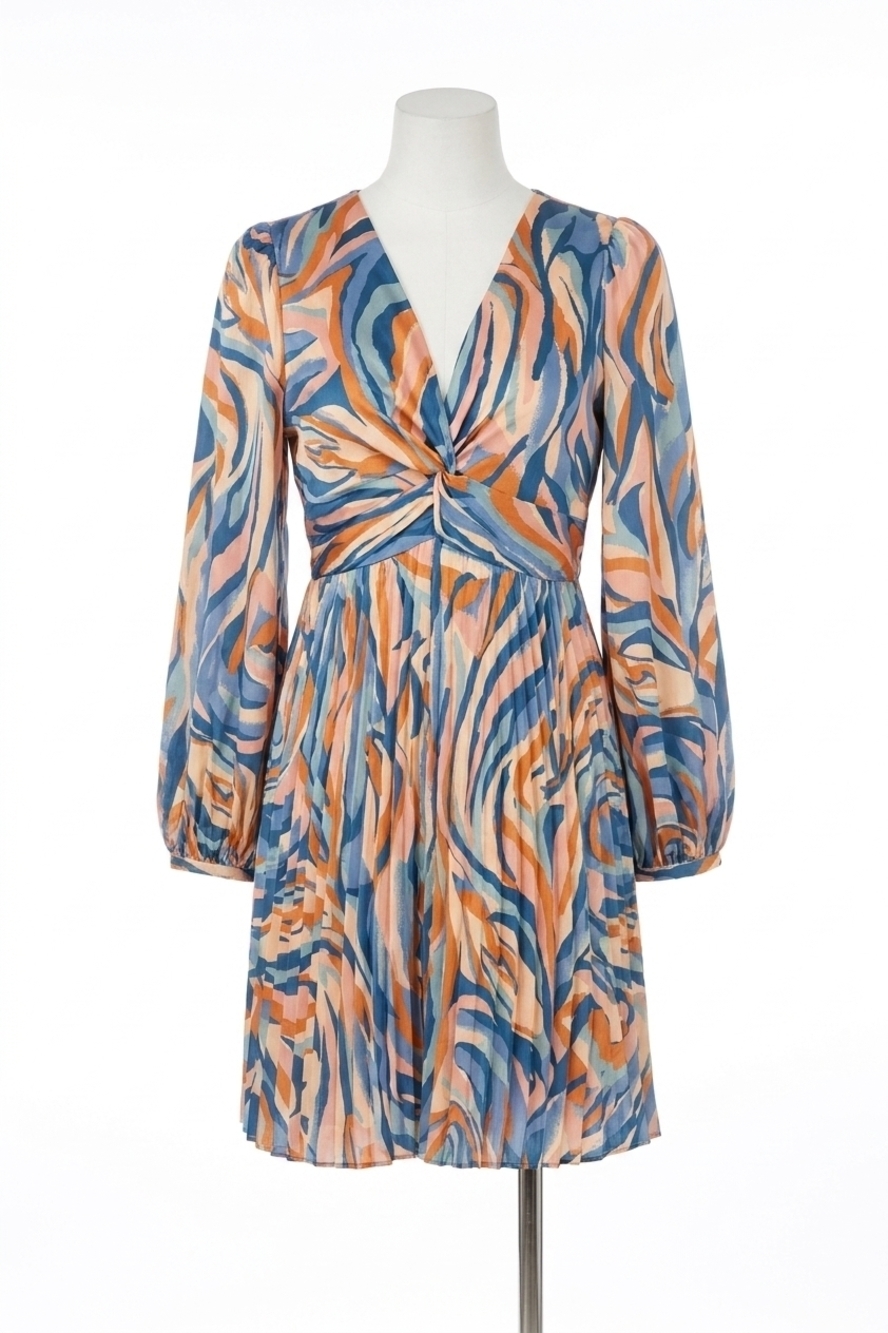 NEW JADE wavy boho twist pleat dress in blue